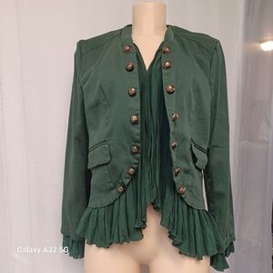 Christina New Green Jacket with Ruffled Hem and Structured Shoulders Size S